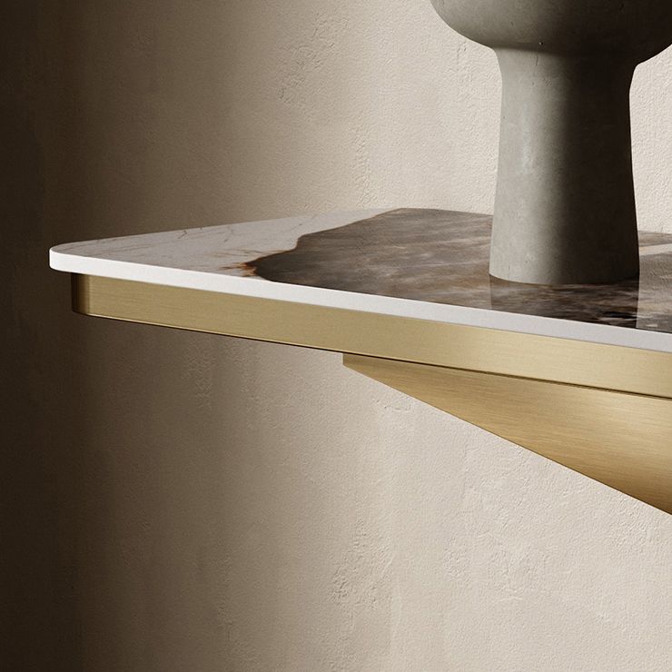 Stone Rectangle Console Table Glam 13.78" Wide Accent Table with Abstract Base