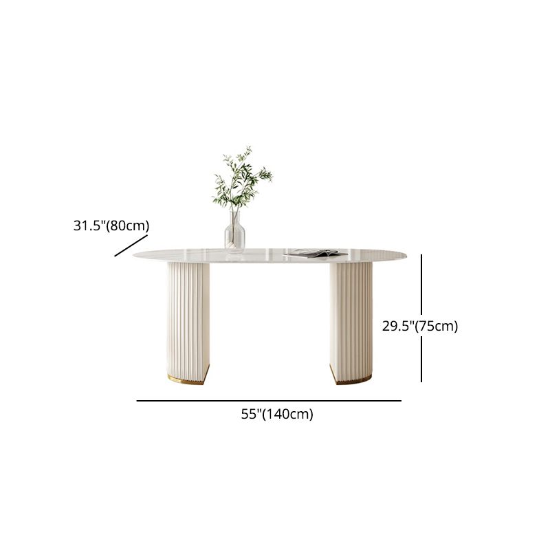 Contemporary Oval Dining Table Sintered Stone Top Double Pedestal Table