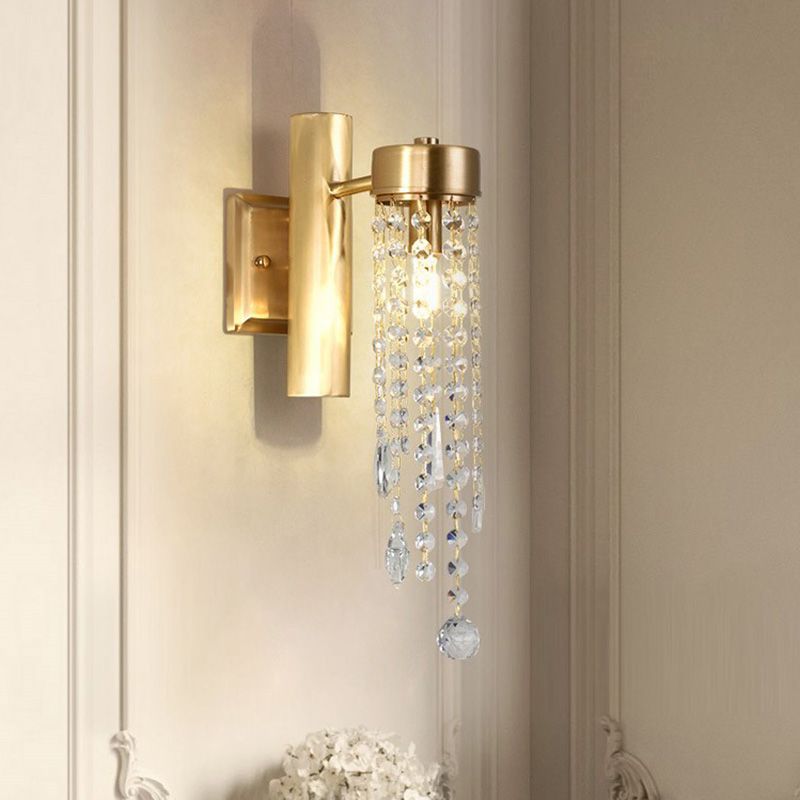 Cascade Bedroom Wall Sconce Light Vintage Crystal 1/2 Heads Gold LED Wall Lighting Fixture