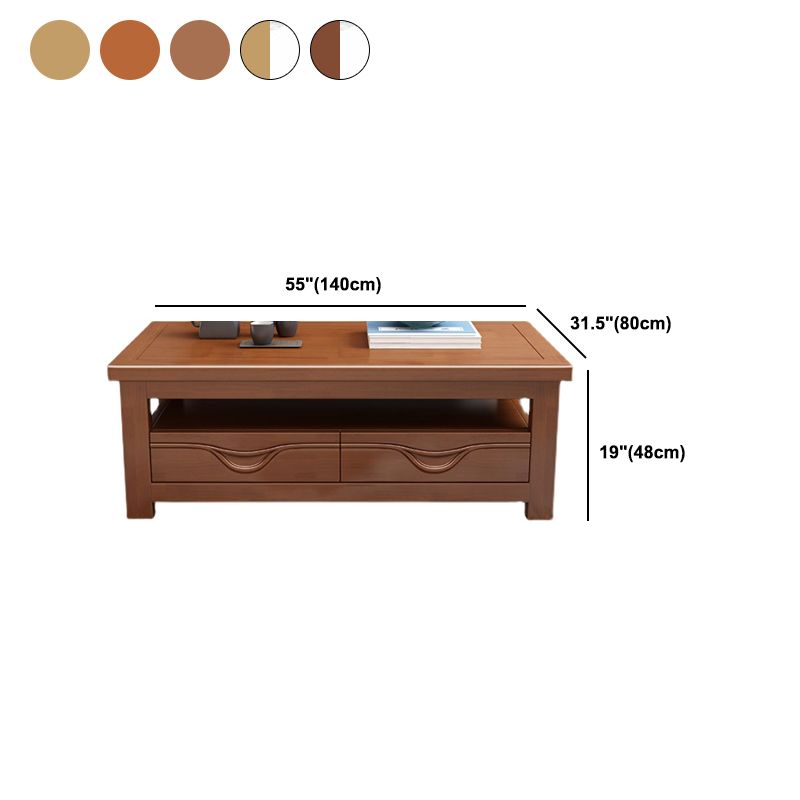 Modern Style Rectangular Solid Wood Table 4 Legs Base with Drawer Coffee Table