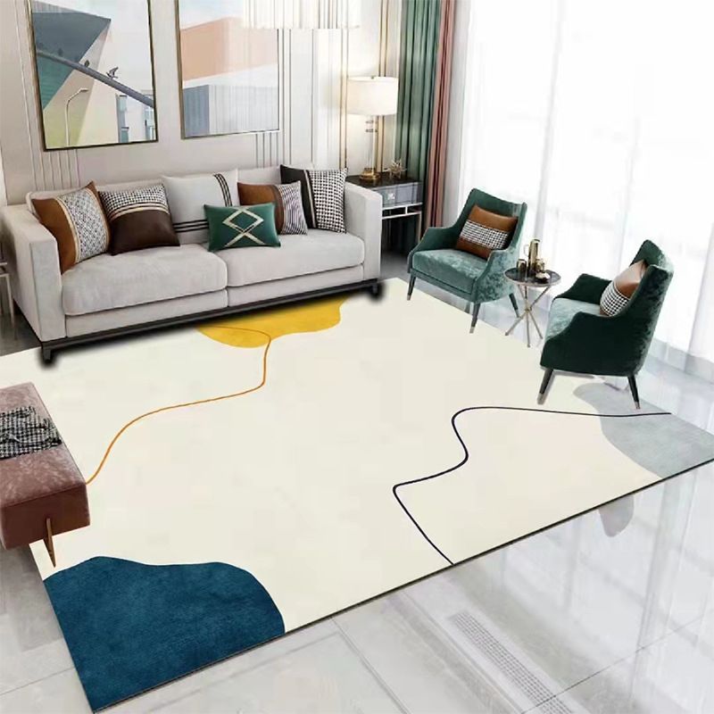 Grey Color Block Rug Polyester Nordic Rug Washable Rug for Drawing Room
