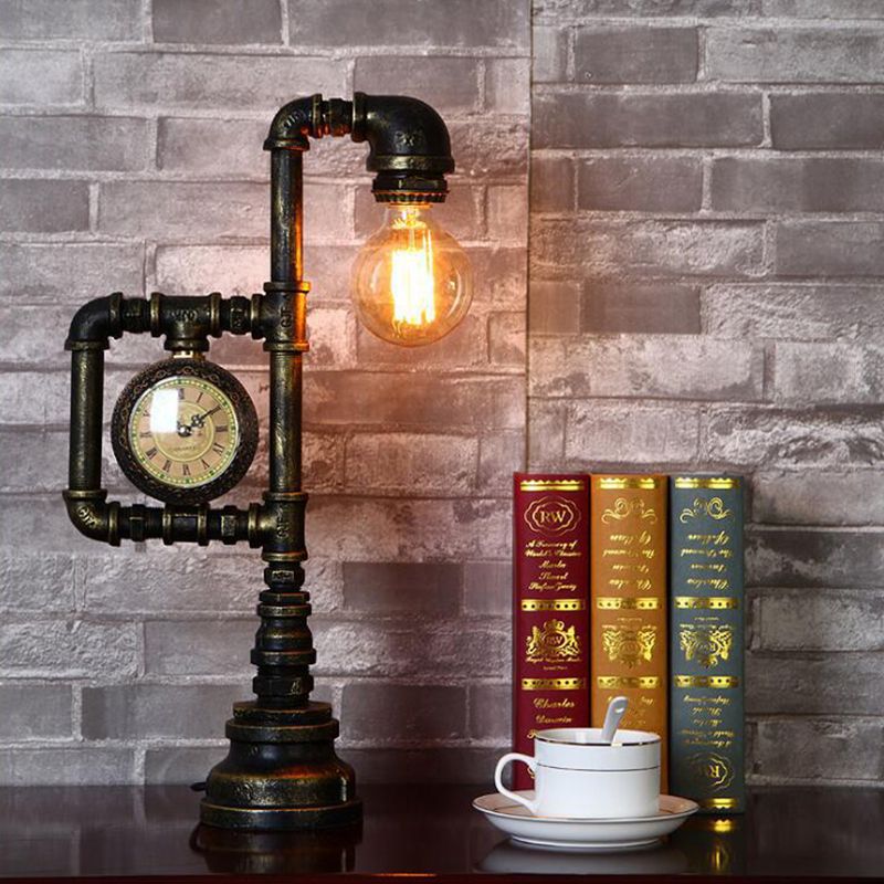 Black 1 Light Table Lighting Farmhouse Iron Water Pipe Lampone con indicatore per sala da studio