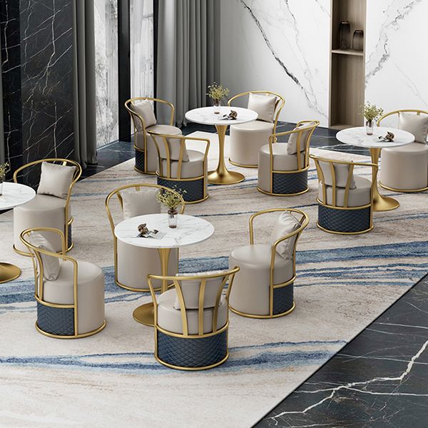 Glam Dinette Set with Leather Chairs 1/4/5 Pieces Glossy White Stone Dining Table Set