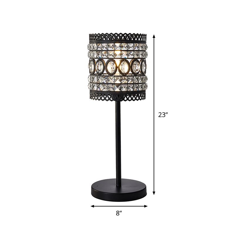 Cilinder Nachttafel Licht Modern Metallic 1-Hoofd bed nachtkastje Lamp met kristallen accent in zwart