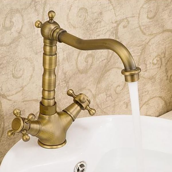 Glam Basin Lavatory Faucet Brass 2 Cross Handles with Water Hose  Bathroom Faucet