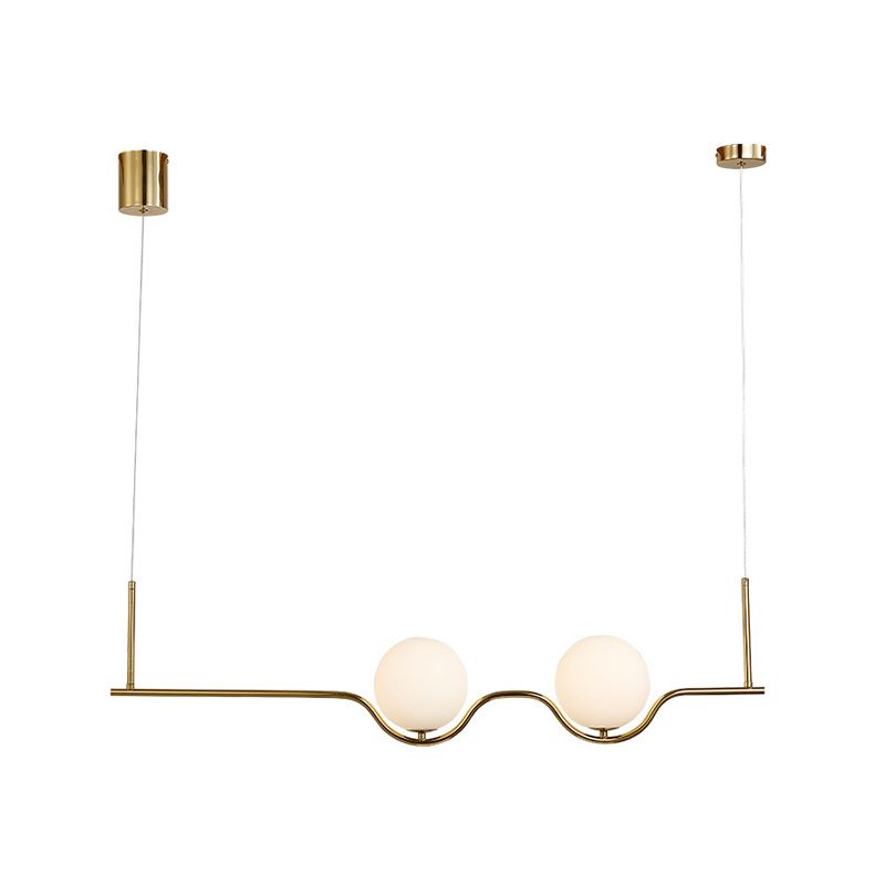 Cream Glass Globe Island Light Minimalist 2-Light Brass Finish Pendant