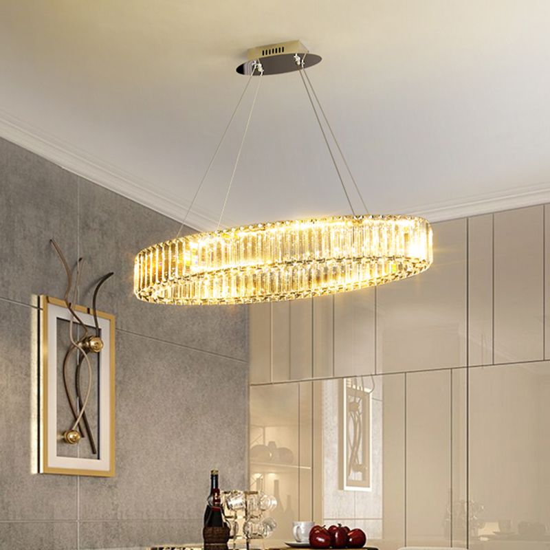 Clear Circle Hanging Lamp Contemporary K9 Crystal Prism Island Light over Dining Table