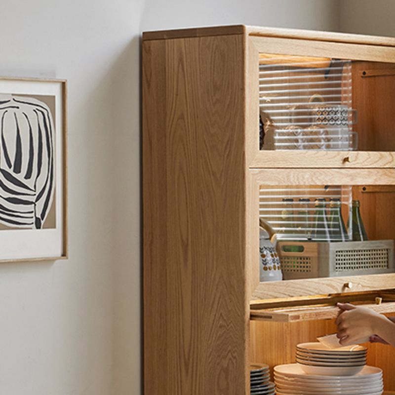 Modern Oak Finished Glass Door Sideboard in Natural with Lights