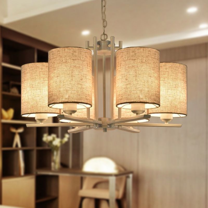 Impulso di metallo Sputnik lampadario mondern 6/8 teste finiture bianche lampada a soffitto appesa con tonalità in tessuto cilindro