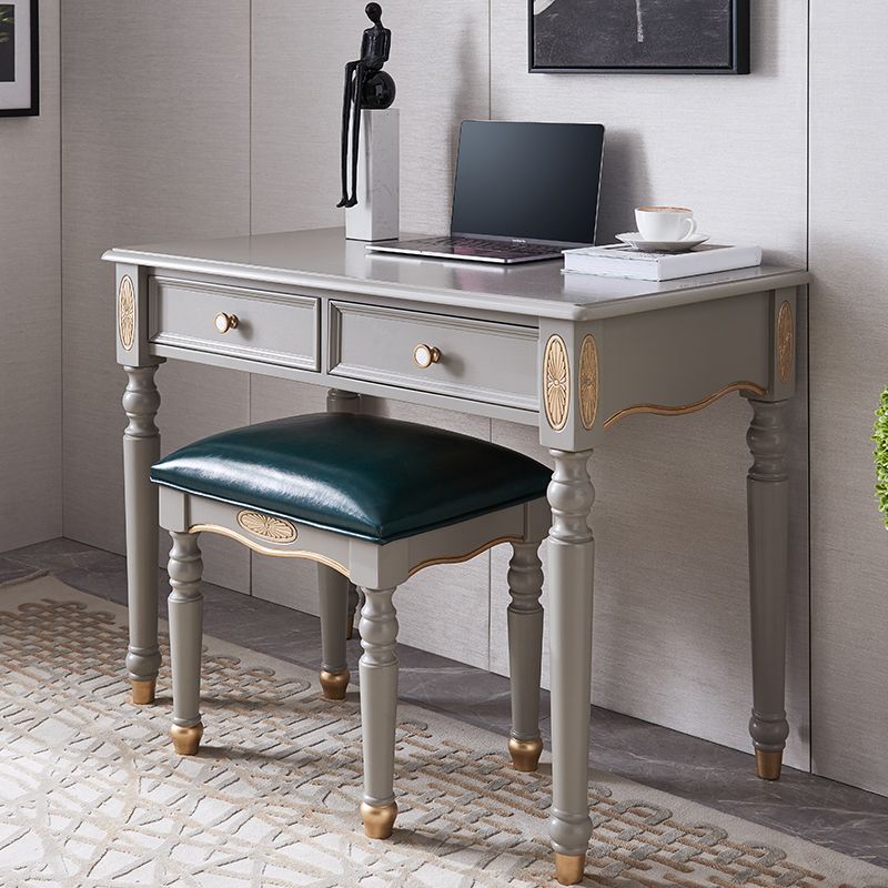 Glam Style Curved Writing Desk Solid Wood Office Desk with Drawers