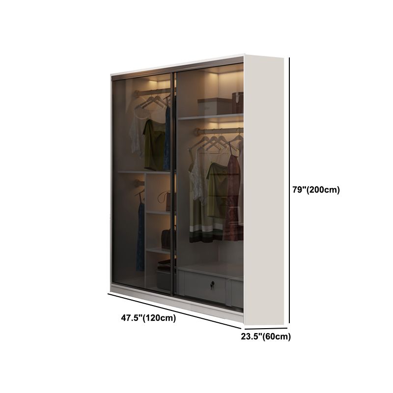 Wood and Glass Wardrobe Armoire Contemporary Sliding Wardrobe Closet