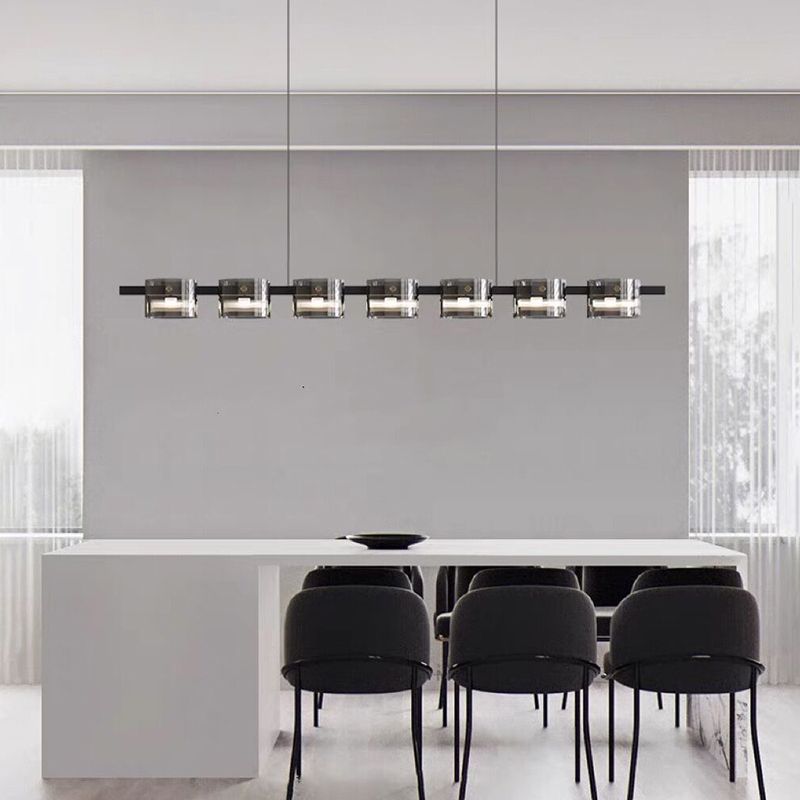 1 Light Chandelier Lighting Fixtures Modern Glass Hanging Lamp Kit in Black