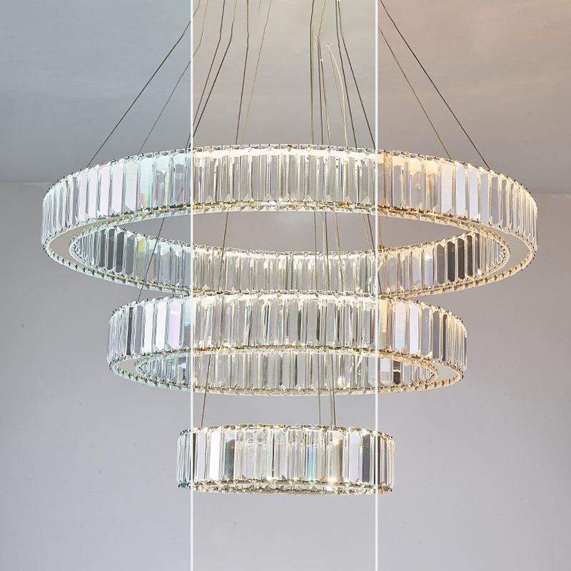 Round Shape Crystal Chandelier Modern Stainless Steel Down Lighting Pendant for Study