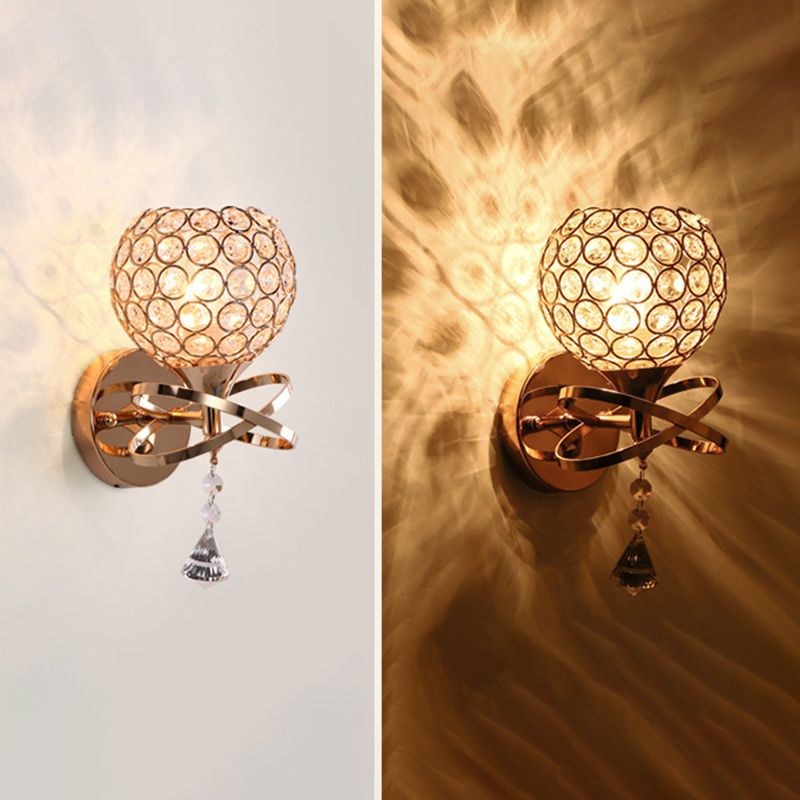 Modern Style Wall Lamp Spherical Sconce Lighting with Crystal Shade for Bedroom