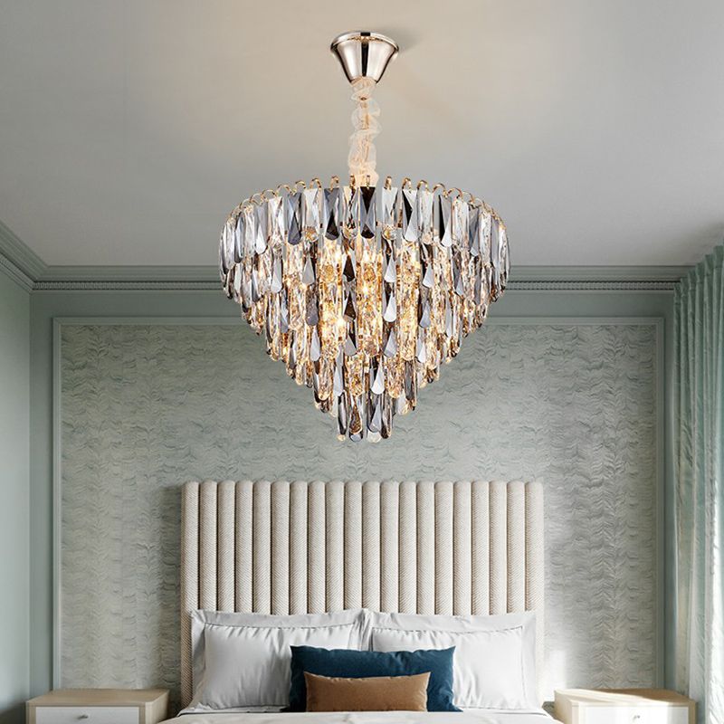 Minimalist Cone Pendant Chandelier K9 Smoke Grey Crystal Living Room Suspension Lamp