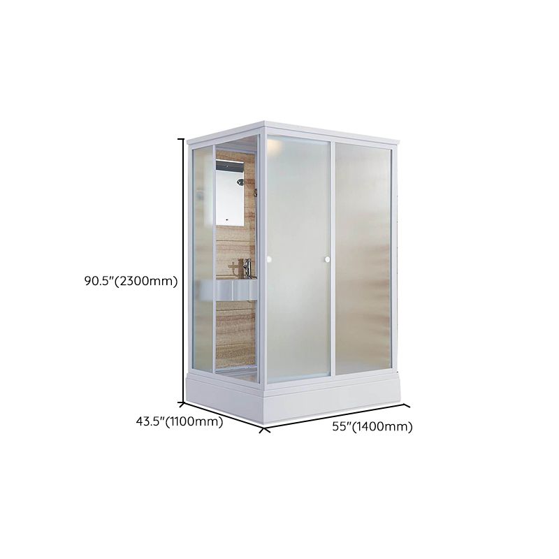 Framed White Shower Kit Corner Rectangle Frosted Shower Stall