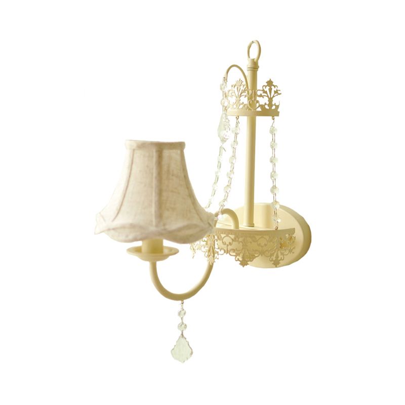 White 1 Light Wall Mount Light Vintage Crystal Strand Curved Arm Sconce Light with Shade/Shadeless