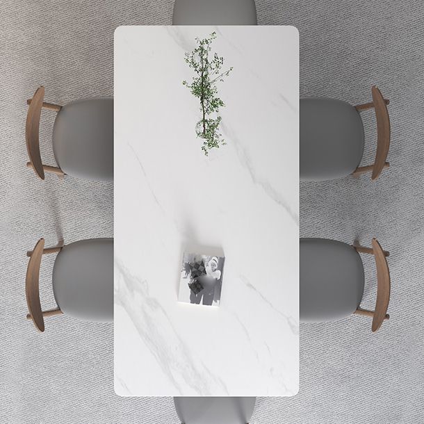 Sintered Stone Top White Table for Restaurant Modern Table with Wooden Base and 4 Legs