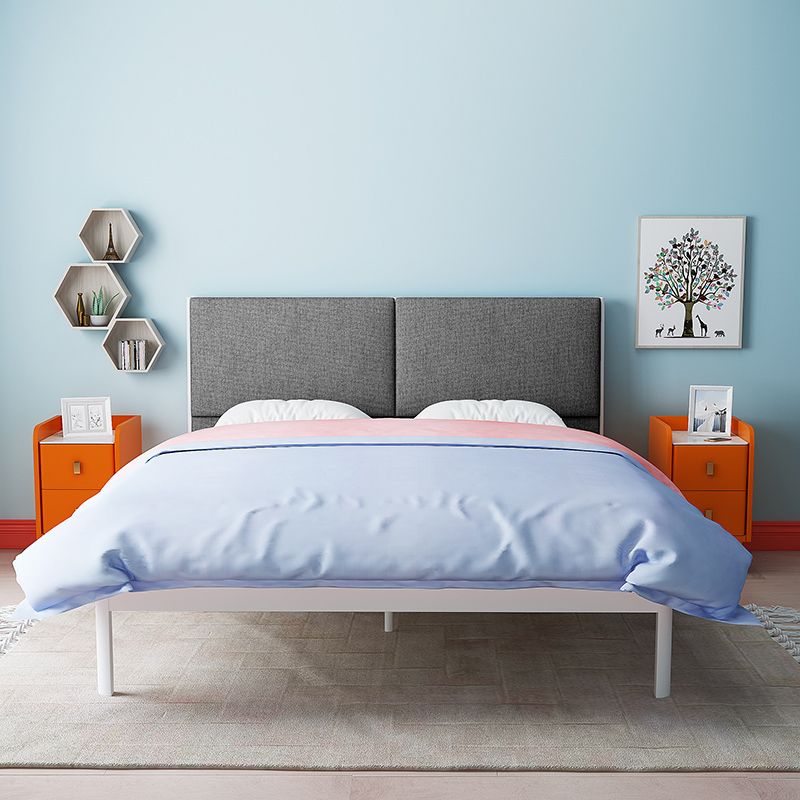 Metal Bed Pine Wood 78.74" L Bed Frame Modern Headboard Bed in Gray