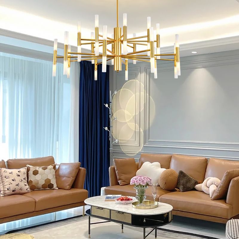 Cylindrical Chandelier Postmodern Metal Gold Hanging Light for Dining Room