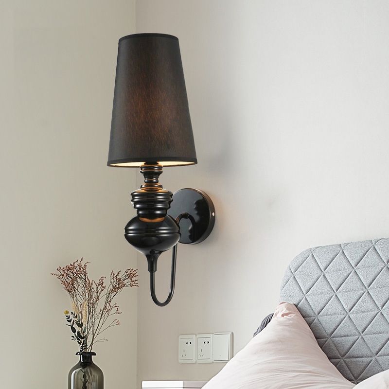 Tapered Wall Sconce Lighting Contemporary Fabric White/Black/Silver LED Sconce Light, 6"/8"/10" Dia