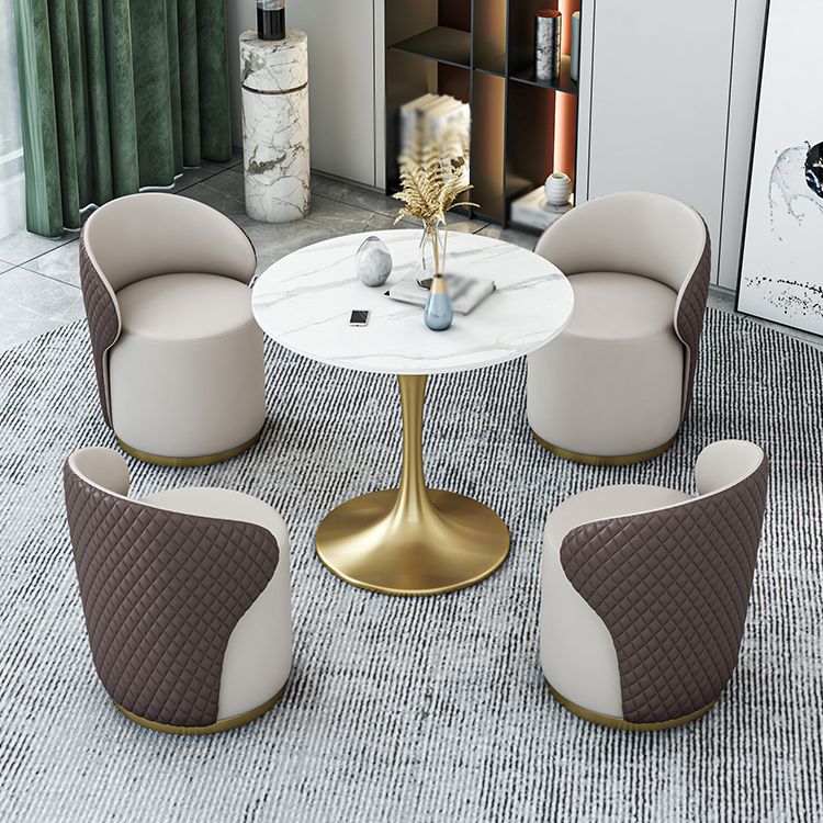 Glam 1/2/4/5 Pieces Gold Dinette Set with White Sintered Stone Top Round Dining Table Set
