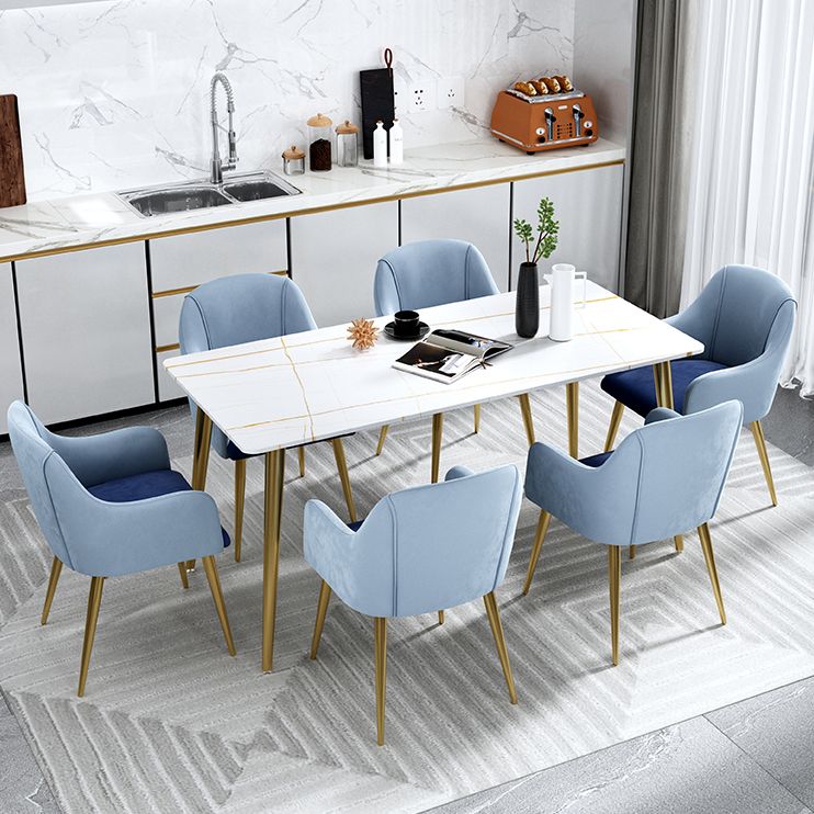 Traditional Luxury Dining Table Rectangle Stone Top White and Gold Table