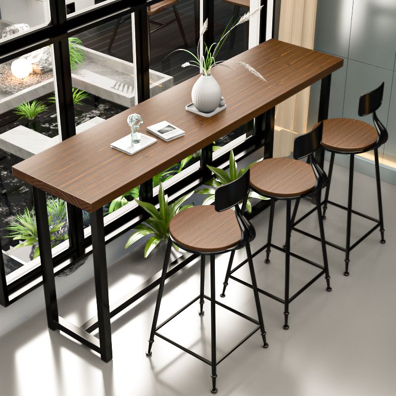 Industrial Rectangle Bar Table Set 1/4 Pcs Metal and Solid Wood Bar Table and Stools