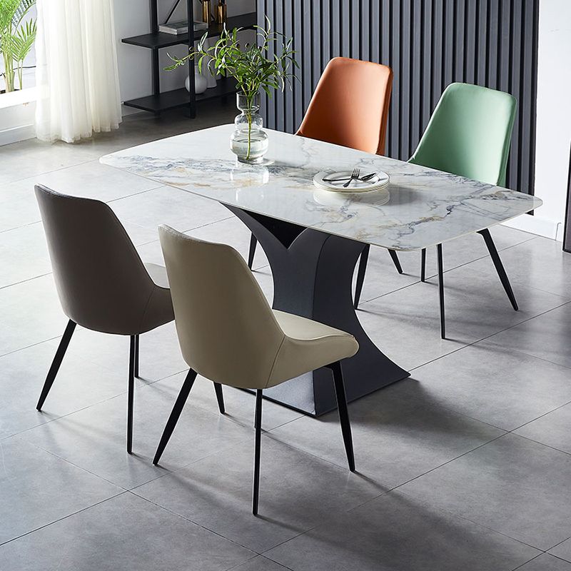 Silla lateral de comedor con respaldo sólido y brazo industrial, silla lateral de comedor de cuero
