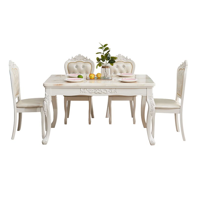 Juego de comedor victoriano Rectángulo de mármol 4 patas Base Base Comedor Juego de mesa