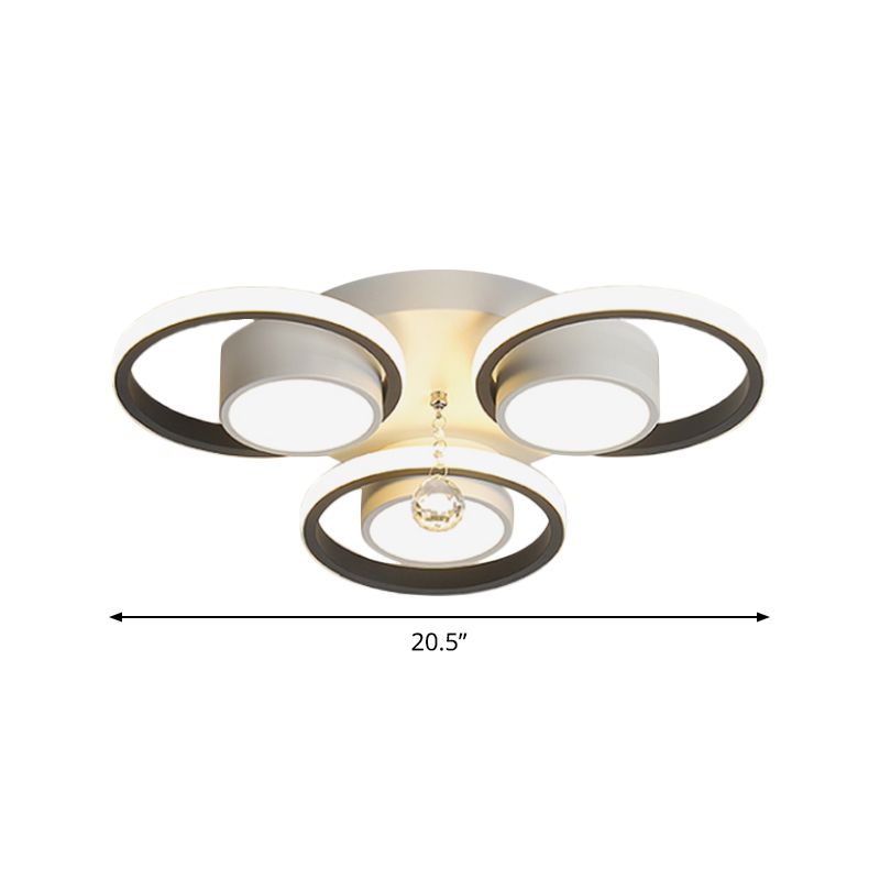 Acrylic White Flush Ceiling Light Circle 20.5"/25.5" W LED Modern Flushmount with Crystal Orb, Warm/White Light/Remote Control Stepless Dimming