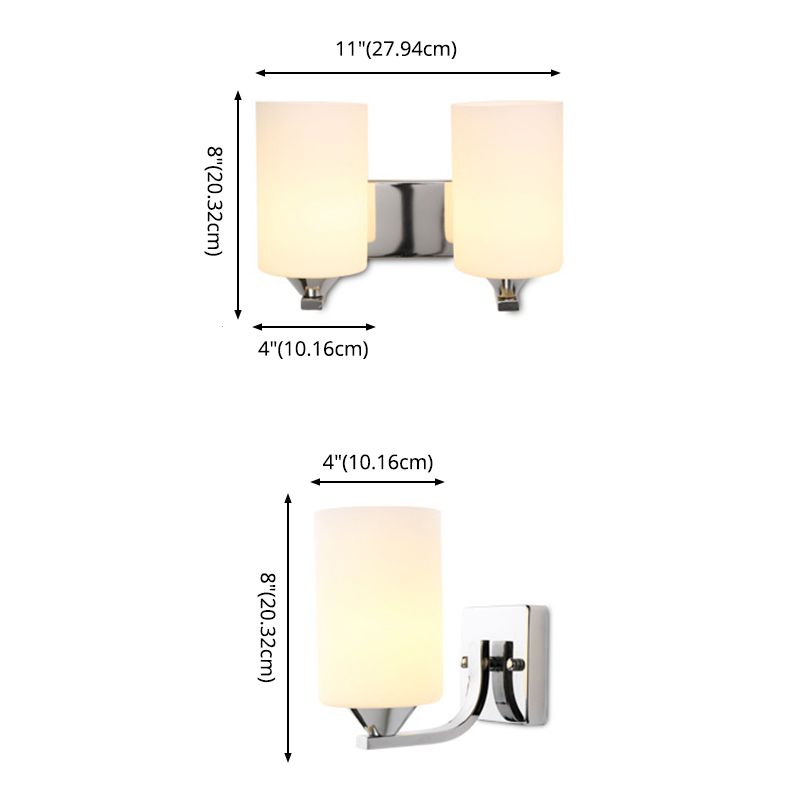 Milk White Cylindrical Glass Wall Lamp Contemporary Simplicity Style Sconce Lighting Fixture in Polished Silver