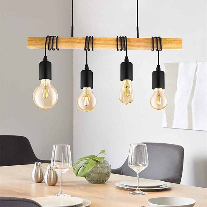 4 Light Globe Pendant Light Modern Island Lighting Glass and Wood Island Light Fixture