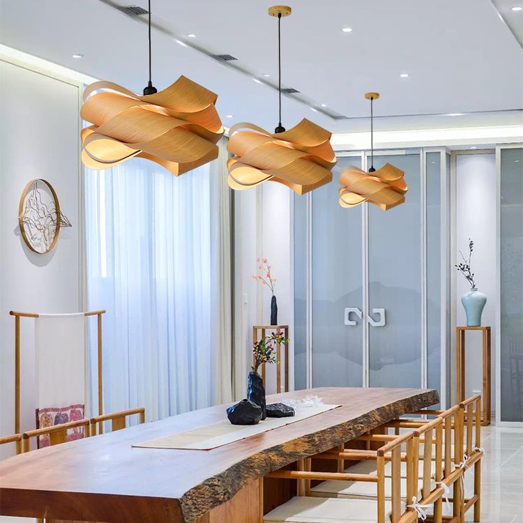 Twist Wooden Chapa suspensión Luz de colgante moderno Simplicidad Simplicidad Fixtura de iluminación para cafetería de restaurantes