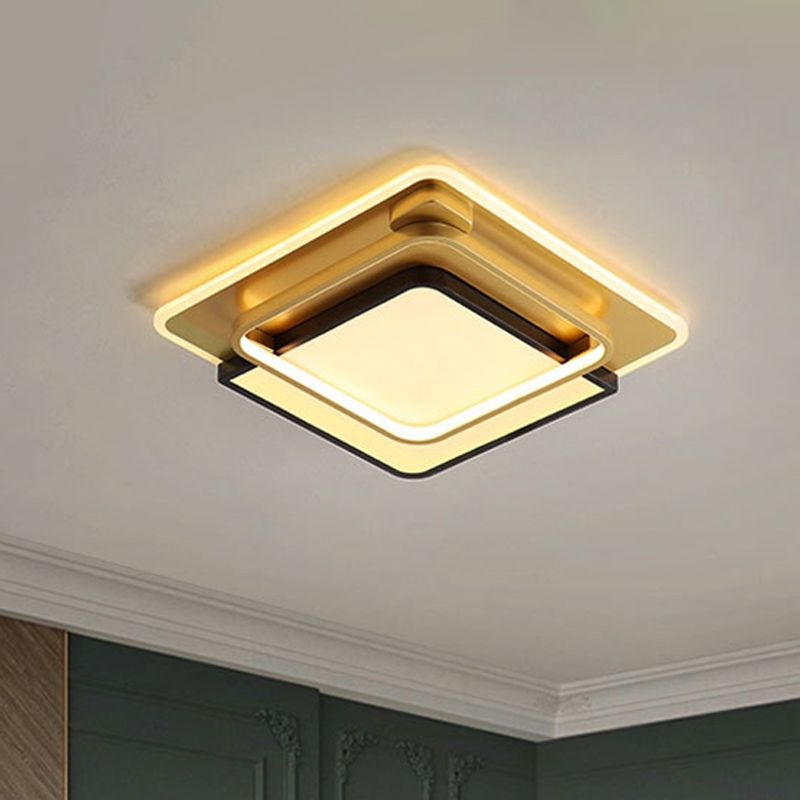 Minimalist LED Flush Ceiling Light with Acrylic Shade Black and Gold Square Flush Mount