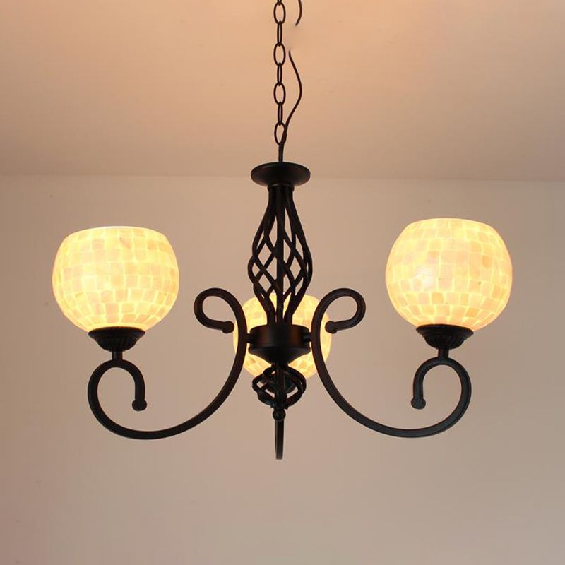 White 5/6/8 Lights Chandelier Light Fixture Baroque Shell Globe Suspension Lighting for Kitchen