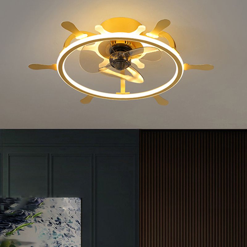 Childrens LED Semi Flush Light Fixture Loop Shaped Ceiling Fan Lamp with Acrylic Shade for Bedroom