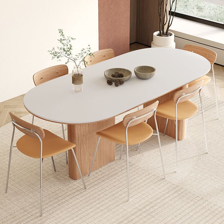 Oval Stone Dining Table Contemporary Dining Table with Double Pedestal Base