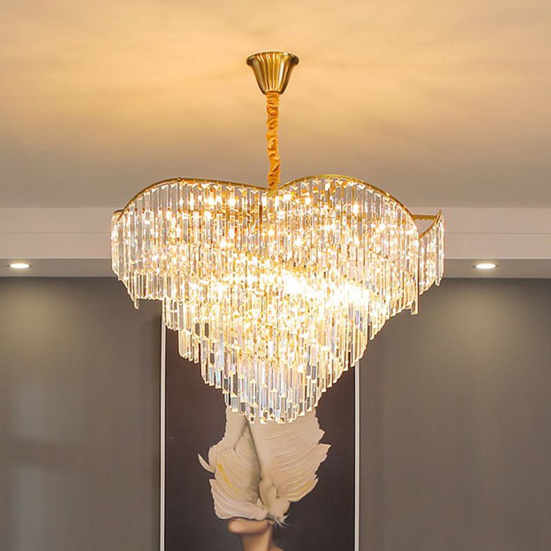 Gold Finish Conical Suspension Light Minimalism Prismatic Crystal Chandelier for Living Room