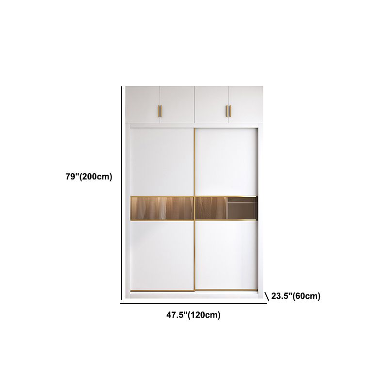 White Engineered Wood Wardrobe Armoire Modern Sliding Door Wardrobe