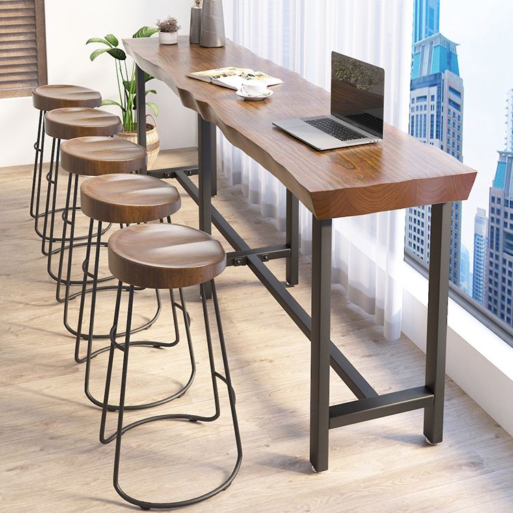 Wood Top Bar Dining Table Traditional Luxury Rectangle Bar Table with Black Trestle Base