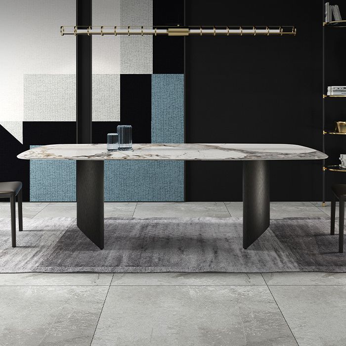 Table de salle à manger rectangulaire Simplicity Table en pierre frittée avec double piédestal