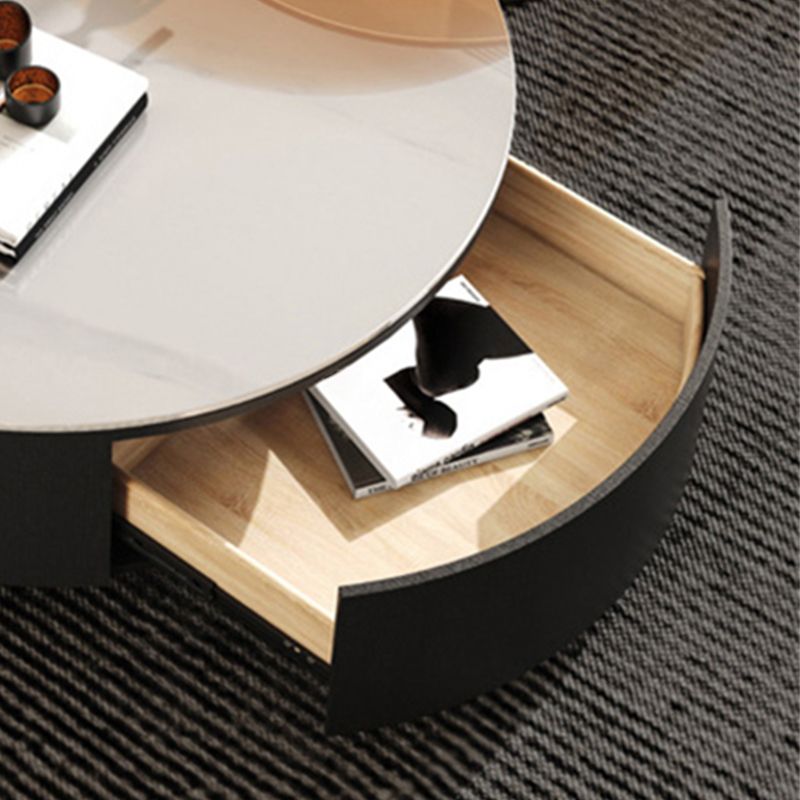 Round Nesting Coffee Table Pedestal Stone Cocktail Table with Drawer