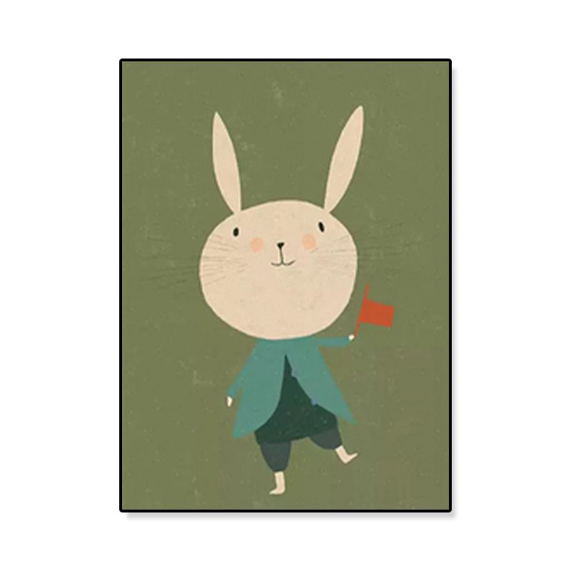 Cartoon Illustration Bunny Art Print Canvas Textured Pastel Wall Decor for Kids Room