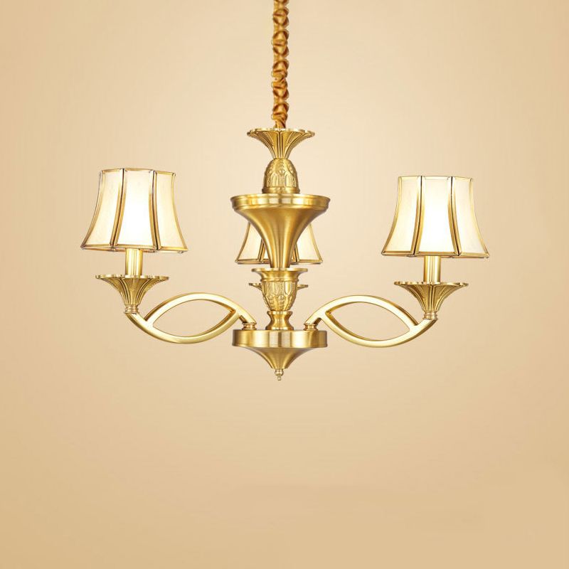 Taper Shaped Patterned Glass Chandelier Lighting Classic Living Room Pendant Light in Gold