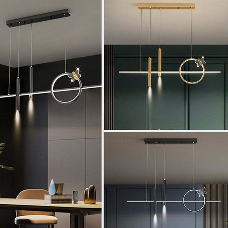 Contemporary Island Light Linear Metal 4 Light Island Chandelier Lights