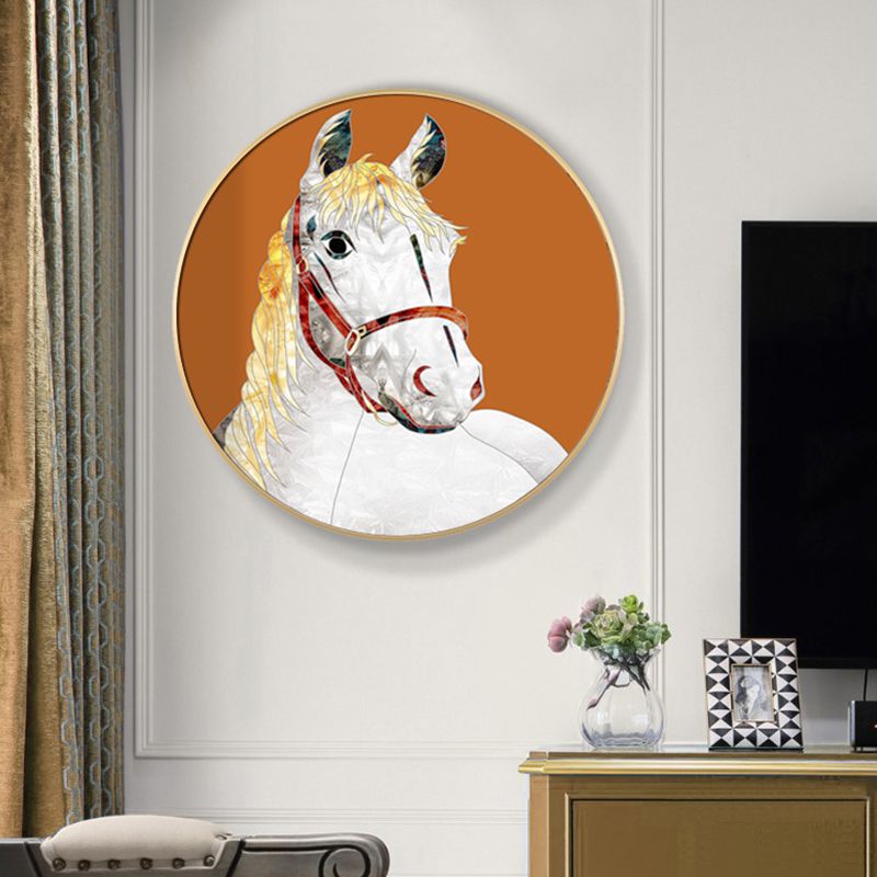 Intelligent Horse Wall Art Decor Orange Modern Style Wrapped Canvas for Dining Room