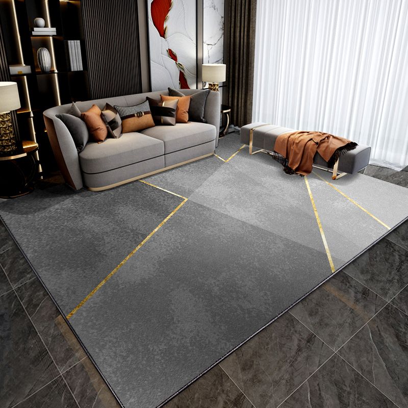 Chic Grey Carpet Modern Geometric Pattern Rug Polyester Stain Resistant Area Rug for Drawing Room