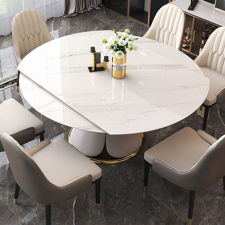 Nordic Round Sintered Stone Dining Table of 5/7 with Metal Base Foldable Dining Set for Restaurant