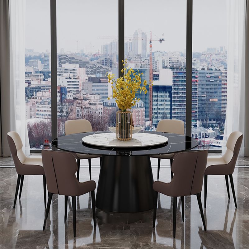 White-black Stone Round Table Turntable Home Furniture with Pedestal Base